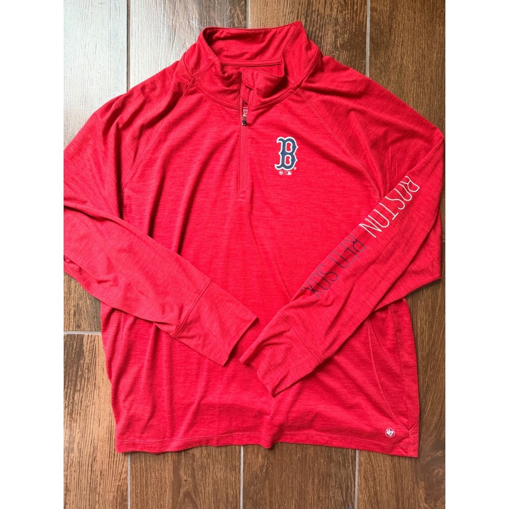 47 Brand Boston Red Sox Womens XXL Red Quarter Zip Pullover Thumbhole Active Top